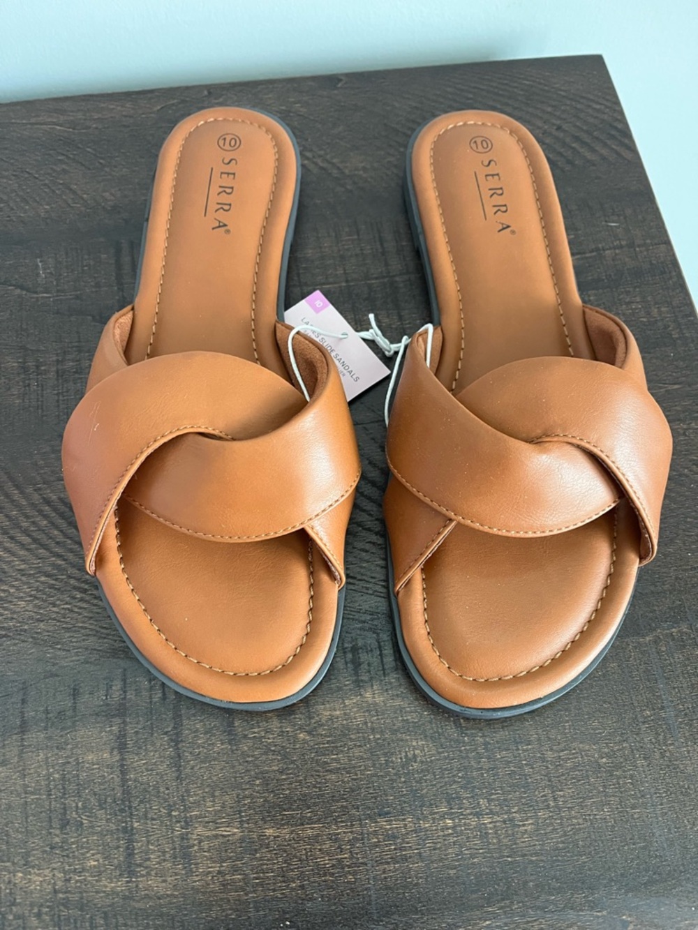 Serra Tan Slide Sandals with Twist Strap